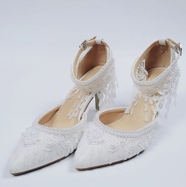 Women's Wedding Shoes Decorative Heel Wedding Heels Bridal Shoes With Beading WS0015