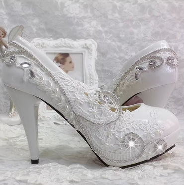Women's Wedding Shoes Decorative Heel Wedding Heels Bridal Shoes With Beading WS0016