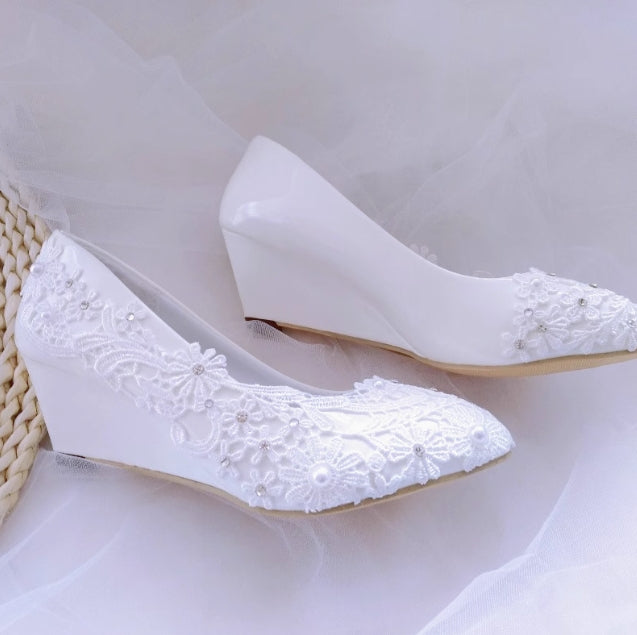 Women's Wedding Shoes Decorative Heel Wedding Heels Bridal Shoes With Beading WS0018