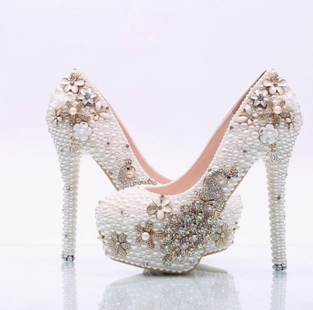 Women's Wedding Shoes Decorative Heel Wedding Heels Bridal Shoes With Beading WS0019