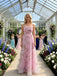 Cute Pink Square Neckline Sleeveless Tulle A-Line Long Prom Party Dress,PDS11844