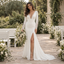 Sleek V Neck Long Sleeves Lace Cuff Side Slit Mermaid Long Wedding Dress, WD0416
