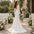 Sleek V Neck Long Sleeves Lace Cuff Side Slit Mermaid Long Wedding Dress, WD0416