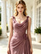 Dusty Mauve Flowy Chiffon Cowl Neck A-Line Prom Gown with Floral Embroidery,PDS118557