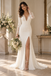 Sleek V Neck Long Sleeves Lace Cuff Side Slit Mermaid Long Wedding Dress, WD0416