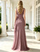 Dusty Mauve Flowy Chiffon Cowl Neck A-Line Prom Gown with Floral Embroidery,PDS118557