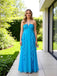 Ocean-Blue Halter Ruffles Sleeveless Chiffon A-Line Long Prom Party Dress,PDS11845