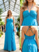 Ocean-Blue Halter Ruffles Sleeveless Chiffon A-Line Long Prom Party Dress,PDS11845