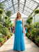 Ocean-Blue Halter Ruffles Sleeveless Chiffon A-Line Long Prom Party Dress,PDS11845