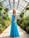 Ocean-Blue Halter Ruffles Sleeveless Chiffon A-Line Long Prom Party Dress,PDS11845