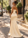 Cream Satin Strapless Ruffled Mermaid Side Slit Long Prom Evening Dress,PDS118799