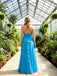 Ocean-Blue Halter Ruffles Sleeveless Chiffon A-Line Long Prom Party Dress,PDS11845