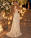 Champagne Sequin Chiffon One Shoulder Mermaid Evening Dress With Side Slit,PDS118558
