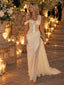 Champagne Sequin Chiffon One Shoulder Mermaid Evening Dress With Side Slit,PDS118558