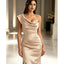 Taupe Soft Satin One Shoulder Ruched Side-Slit Mermaid Bridesmaid Dresses, BDS0402