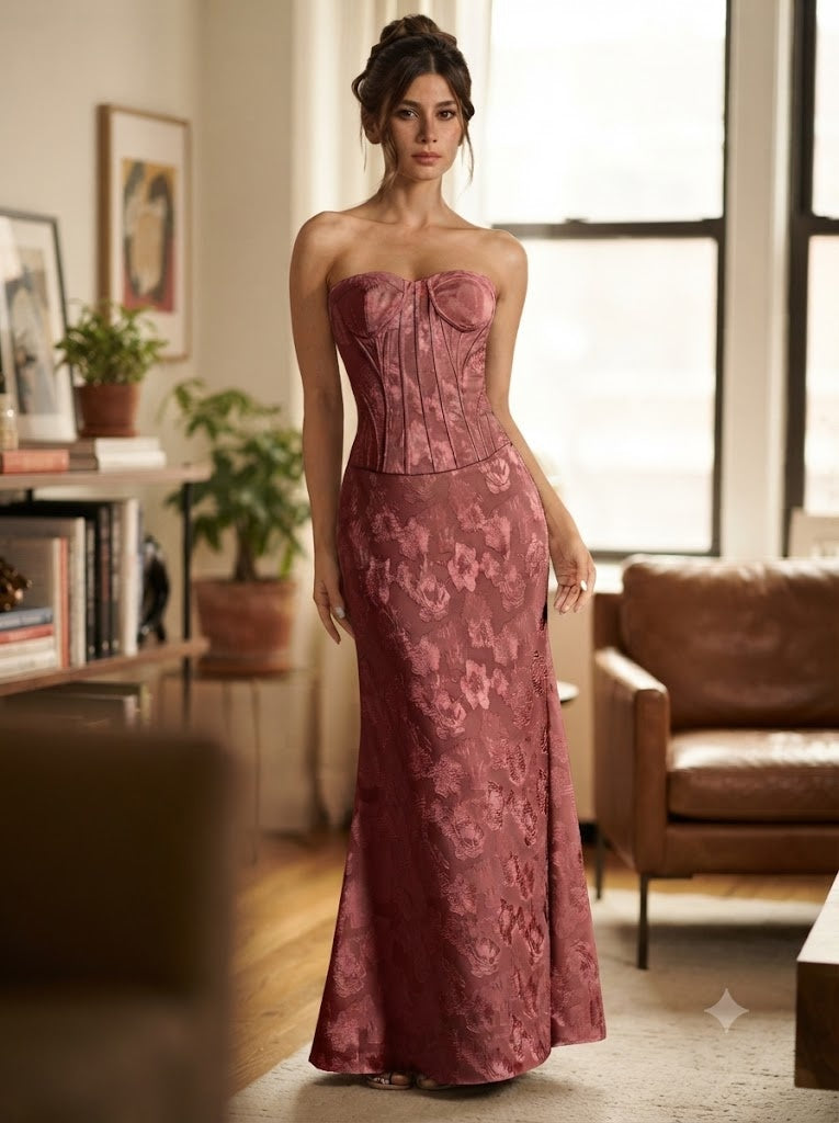 Luxe Jacquard Strapless Corset Mermaid Long Prom Dress,PDS118730
