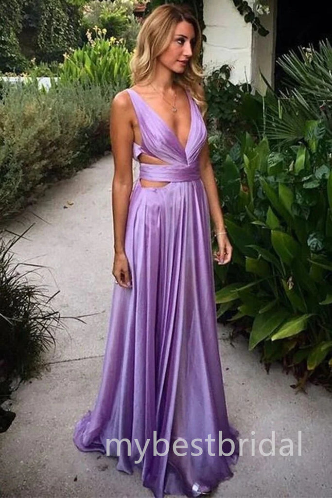 Purple Elegant V-neck Sleeveless A-line Long Prom Dress,PDS11666