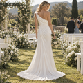 Polished One-Shoulder Draped Chiffon High Slit Wedding Gown, WD0418