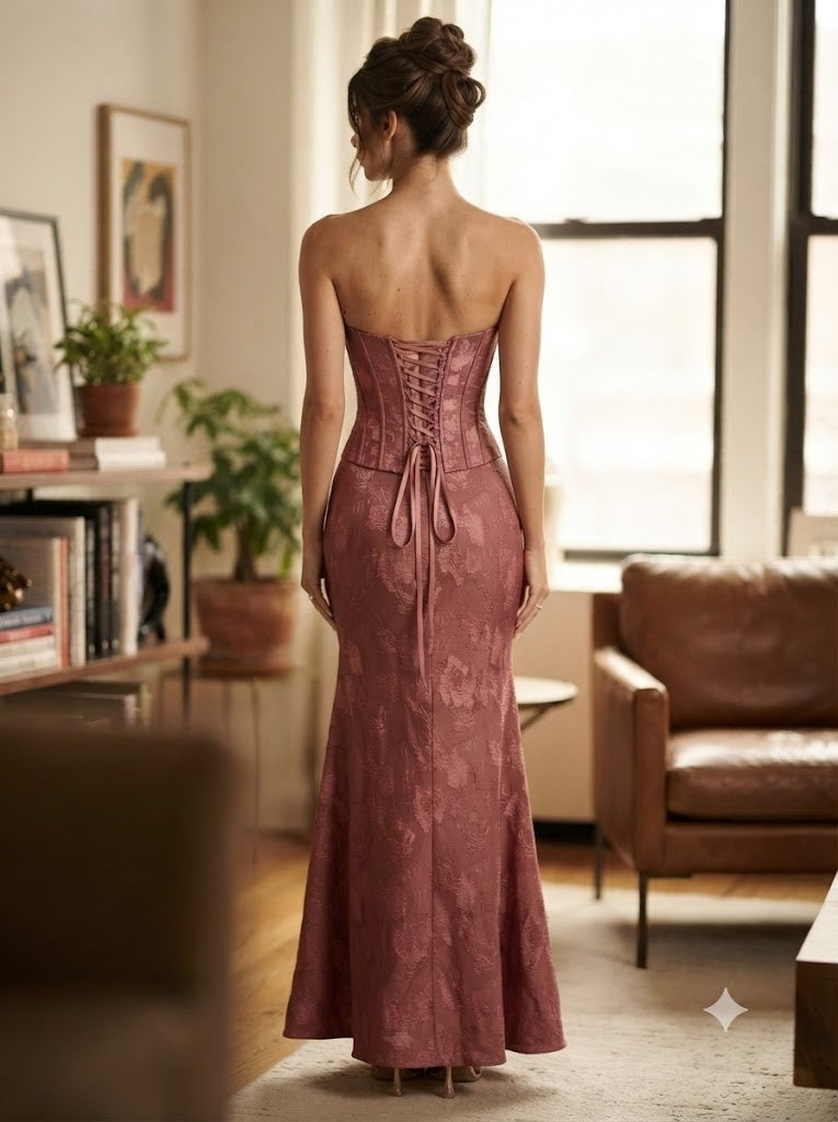 Luxe Jacquard Strapless Corset Mermaid Long Prom Dress,PDS118730