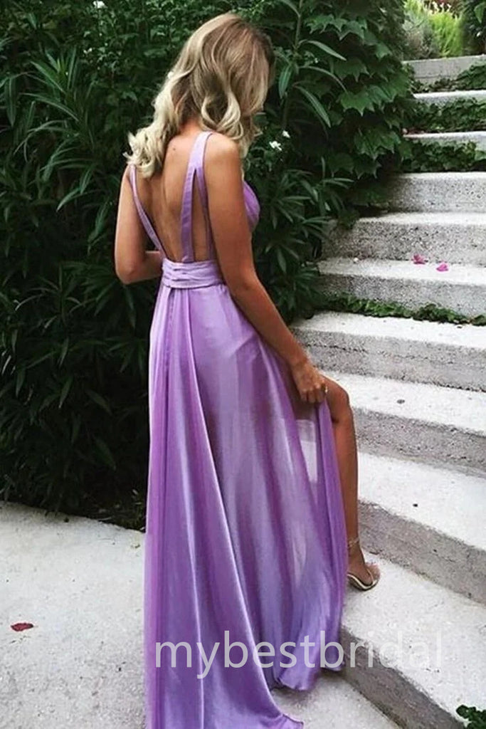 Purple Elegant V-neck Sleeveless A-line Long Prom Dress,PDS11666