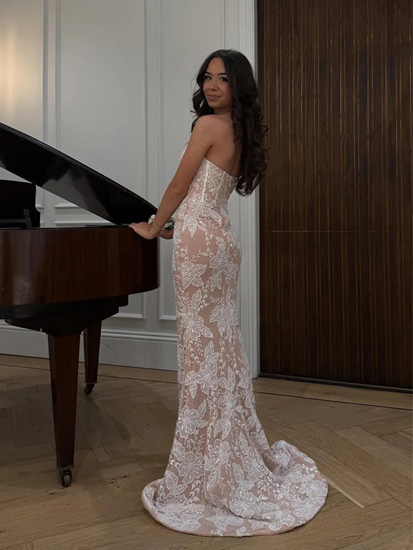 lipsy sweetheart lace dress sweetheart neckline strapless mermaid wedding dress Strapless Sweetheart Designer Lace Mermaid Destination Bridal Dress
