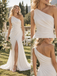 Polished One-Shoulder Draped Chiffon High Slit Wedding Gown, WD0418