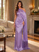 Lavender Satin One Shoulder Draped Fringe Long Formal Party Dress,PDS118800