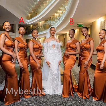 Elegant One shoulder Sleeveless Mermaid Bridesmaid Dressess, BDS0319