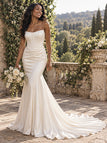 Regal Strapless Corset Draped Satin Long Mermaid Wedding Dress, WD0419