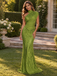 Olive Green Sequin One Shoulder High Neck Mermaid Long Evening Gown,PDS118801