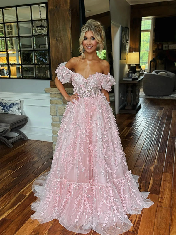 Pretty Sweetheart Off Shoulder Sleeveless A-Line Long Prom Party Dress,PDS11815