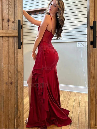 Sexy Sweetheart Spaghetti Straps Side Slit Mermaid Long Prom Party Dress,PDS11771