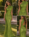 Olive Green Sequin One Shoulder High Neck Mermaid Long Evening Gown,PDS118801