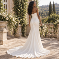 Regal Strapless Corset Draped Satin Long Mermaid Wedding Dress, WD0419