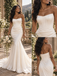 Regal Strapless Corset Draped Satin Long Mermaid Wedding Dress, WD0419