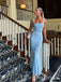 Blue Square Sleeveless Mermaid Floor Length Prom Dress,PDS11645