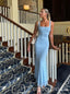 Blue Square Sleeveless Mermaid Floor Length Prom Dress,PDS11645