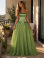 Glam Satin Tulle Strapless Bow A-Line Formal Prom Dress,PDS118660
