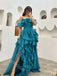 Elegant Off Shoulder A-line  Side Slit Floor Length Prom Dress,PDS11575