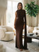 Glam Draped Jersey Cape Sleeve Ruched Column Long Evening Gown,PDS118731