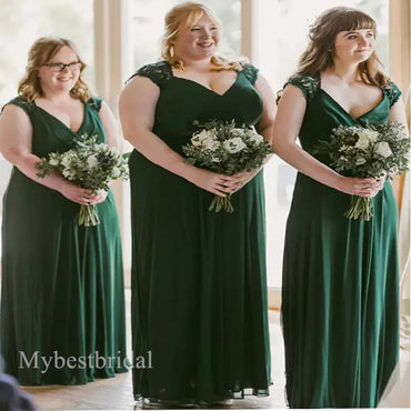 Elegant V-neck Cap sleeves A-line Bridesmaid  Dressess, BDS0350