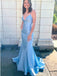 Elegant Blue V-Neck Spaghetti Straps Mermaid Long Prom Party Dress,PDS11770