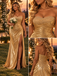 Shiny Metallic Satin Sweetheart Ruched Slit Mermaid Prom Dress,PDS118661