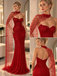 Red Sparkly Sequin Sweetheart Mermaid Prom Dress With Cape Sleeve,PDS118561