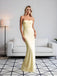 Light Yellow Strapless Sleeveless Satin Mermaid Long Prom Party Dress,PDS118478