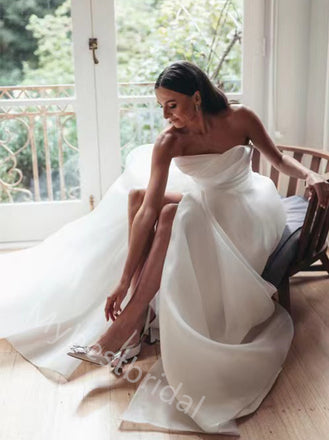 Sexy Strapless Sleeveless A-line Floor Length Wedding Dresses, WDY0357