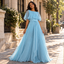 Romantic Pleated Chiffon Cape Sleeve A-Line Long Bridesmaid Dress,PDS118662