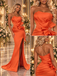 Orange Satin Strapless Mermaid Evening Dress With Large Bow And High Slit,PDS118562