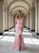 Pretty Pink V-Neck Sleeveless Side Slit Chiffon Mermaid Long Prom Party Dress,PDS118479