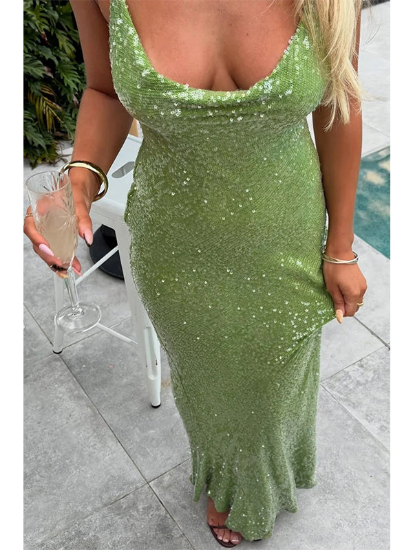 Sparkly Jewel Spaghetti Straps Sleeveless Mermaid Long Prom Party Dress,PDS11767